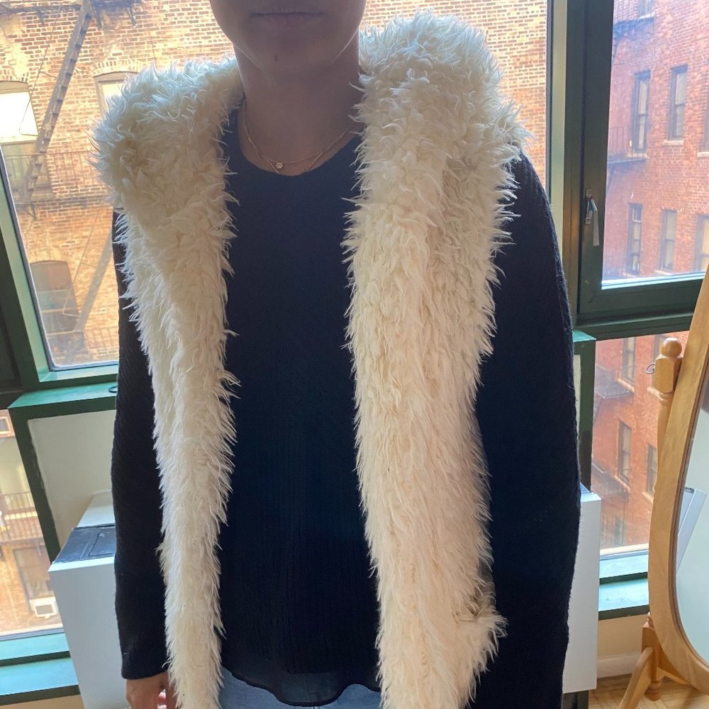 Long Hooded Fuzzy Vest
